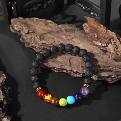 Lava Stone Chakra Bracelet with gemstone details