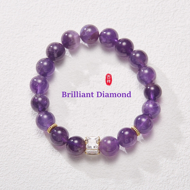 Brilliant Diamond Natural Amethyst Crystal Wealth Bracelet – Elegant and Wealth-Attracting Design