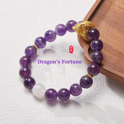 Dragon’s Fortune Natural Amethyst Crystal Wealth Bracelet – Prosperity and Good Luck Design 