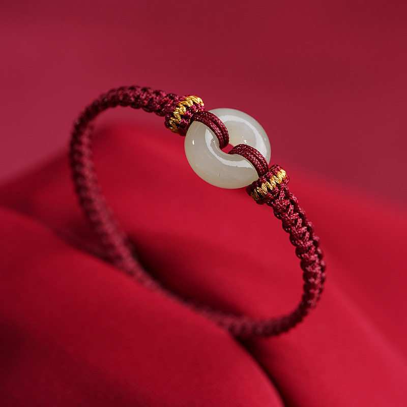 Peace Buckle Hetian Jade Protection Braided Bracelet, showcasing the elegant design