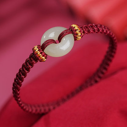 Peace Buckle Hetian Jade Protection Braided Bracelet