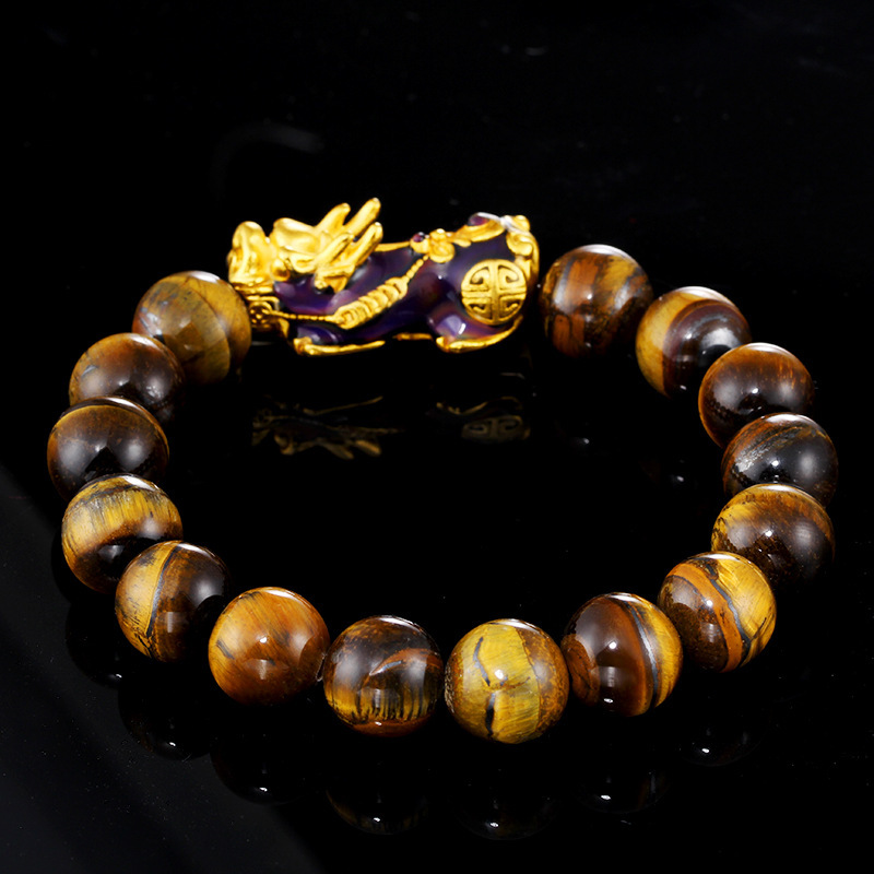 Handcrafted Pi Xiu Tiger's Eye Feng Shui Bracelet with wealth and protection charm