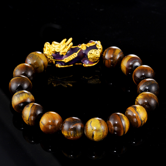 Handcrafted Pi Xiu Tiger's Eye Feng Shui Bracelet with wealth and protection charm