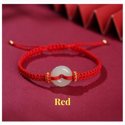 Red Hetian jade Peace Buckle Protection Bracelet, symbolizing luck and protection