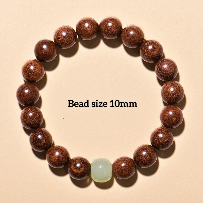 10mm Sandalwood & Hetian Jade Buddhist Mala Bracelet, Larger Wooden Beads for Enhanced Energy