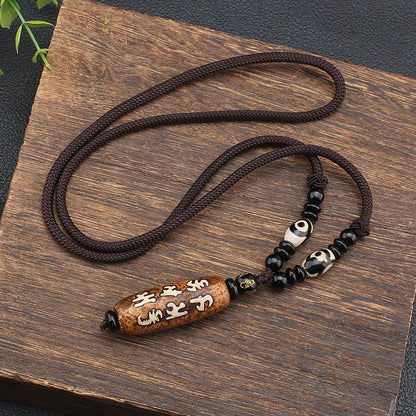 Tibetan Dzi Stone Beads Necklace with detailed bead view