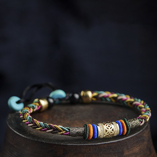 Tibetan Handmade King Kong Knot Luck Weave String Bracelet - Front view