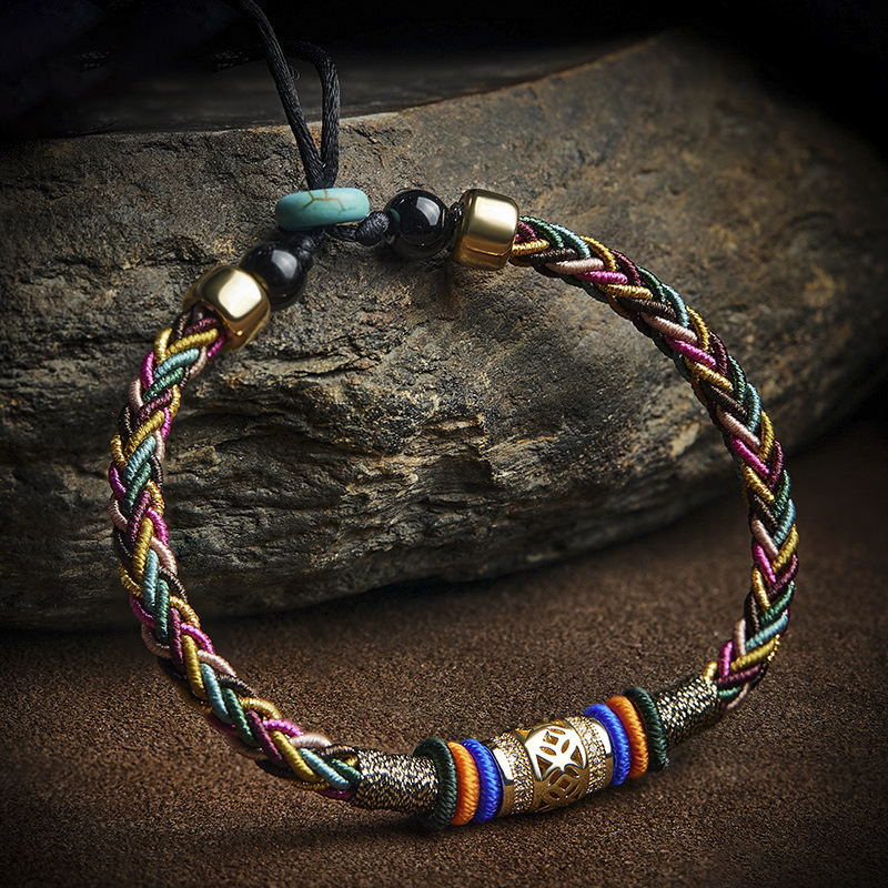 Tibetan King Kong Knot Luck Weave String Bracelet - Detailed view of the knot design