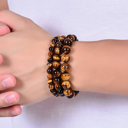  Model wearing the Tiger Eye Protection Bracelet, showcasing its elegance and strength