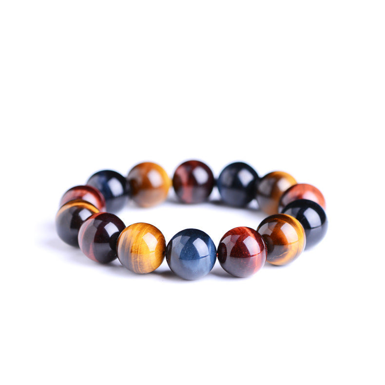 Natural Tiger Eye Positive Protection Bracelet on white background showcasing the three tiger eye beads