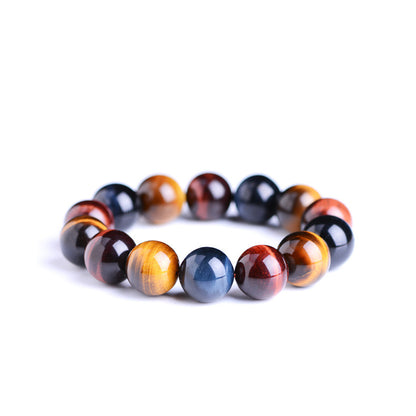 Natural Tiger Eye Positive Protection Bracelet on white background showcasing the three tiger eye beads