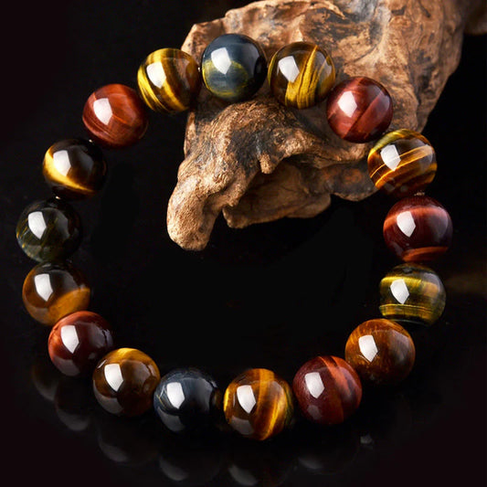 Natural Tiger Eye Positive Protection Bracelet showcasing the combination of blue, red, and yellow tiger eye stones