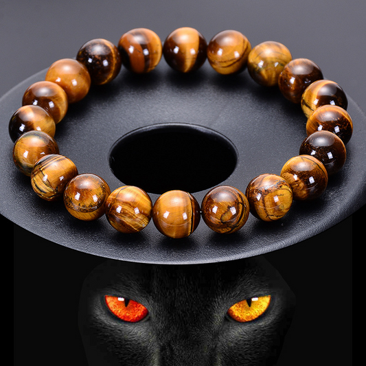 Tiger Eye Protection Bracelet displayed from the top to emphasize bead alignment and texture