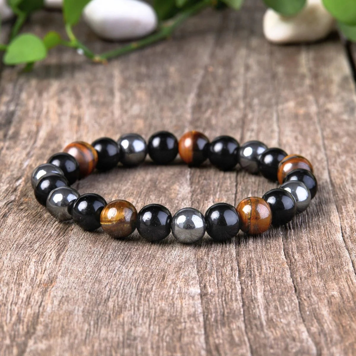 Triple Protection Energy Bracelet with Tiger Eye and Hematite stones