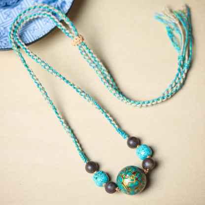 Turquoise & Lacquered Bead Serenity Necklace with Turquoise, Lacquer Bead, and Sandalwood